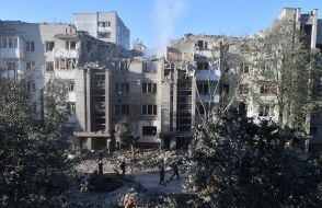 A residential building damaged by a missile strike in Lviv