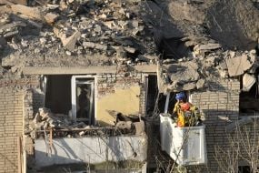 A residential building damaged by a missile strike in Lviv