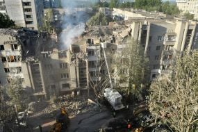 A residential building damaged by a missile strike in Lviv
