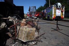 Distressed vintage and antique items after a missile strike on the antique market Barakholka on Pochaina in Kyiv