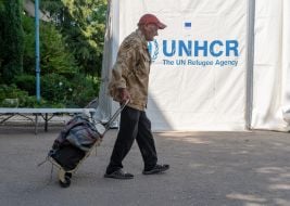 People evacuated from the Shevchenkivska community of the Kupyanskyi district at the IDP reception point in Kharkiv