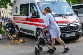 People evacuated from the Shevchenkivska community of the Kupyanskyi district at the IDP reception point in Kharkiv
