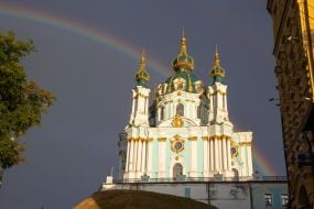 A rainbow over   St. Andrew's Church in Kyiv