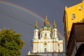 A rainbow over   St. Andrew's Church in Kyiv