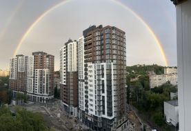 A rainbow appeared in Kyiv after the rain.