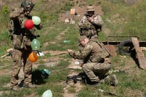 Fighters of the 13th brigade of the National Guard conducted training in shooting at moving targets
