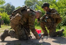 Fighters of the 13th brigade of the National Guard conducted training in shooting at moving targets