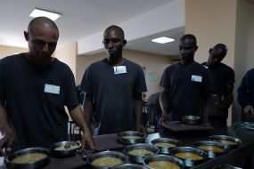 Prisoners of war in the dining room in one of the special camps for holding Russian prisoners of war