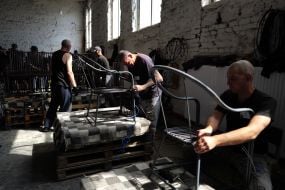 Prisoners of war working in the workshop in one of the special camps for holding Russian prisoners of war