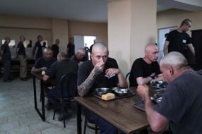 Prisoners of war in the dining room in one of the special camps for holding Russian prisoners of war