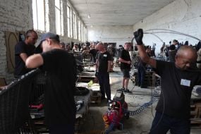 Prisoners of war working in the workshop in one of the special camps for holding Russian prisoners of war
