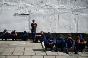 Prisoners of war in one of the special camps for holding Russian prisoners of war