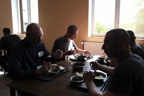 Prisoners of war in the dining room in one of the special camps for holding Russian prisoners of war