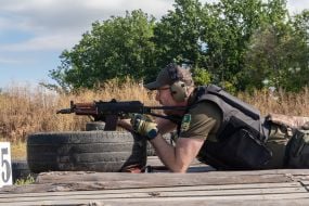 Civilians are being trained for national resistance at a training camp near Kharkiv