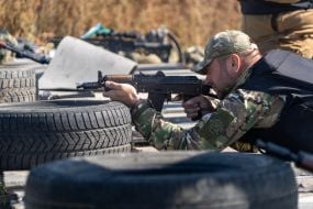 Civilians are being trained for national resistance at a training camp near Kharkiv