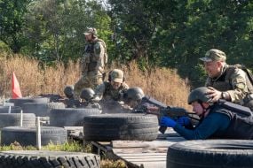 Civilians are being trained for national resistance at a training camp near Kharkiv