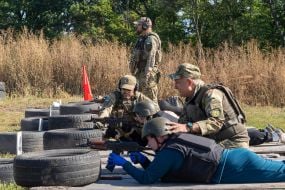 Civilians are being trained for national resistance at a training camp near Kharkiv