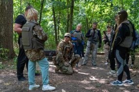 Civilians are being trained for national resistance at a training camp near Kharkiv