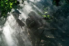 Civilians are being trained for national resistance at a training camp near Kharkiv