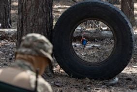 Training of fighters of the 13th brigade of the National Guard in a forest area