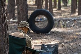 Training of fighters of the 13th brigade of the National Guard in a forest area