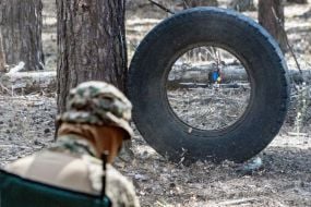 Training of fighters of the 13th brigade of the National Guard in a forest area