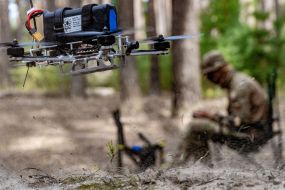 Training of fighters of the 13th brigade of the National Guard in a forest area