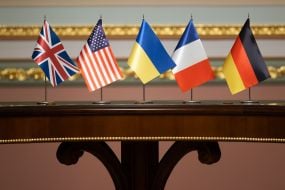 Flags of Great Britain, the USA, Ukraine, France, Germany
