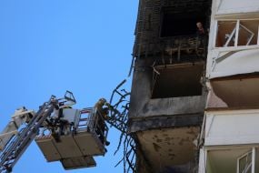 The consequences of a Russian drone hitting a residential building in the Darnytskyi district of Kyiv