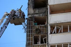 The consequences of a Russian drone hitting a residential building in the Darnytskyi district of Kyiv