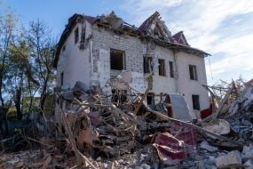Destroyed residential building in Kharkiv