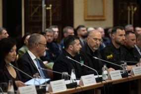 Friedrich Merz, Volodymyr Zelenskyy, Denys Shmyhal, Yevheniy Khmara