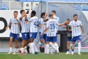 FC Dynamo players celebrate a goal