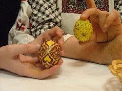 The heart pysanka is to the left