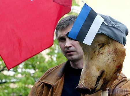 К посольству Эстонии в Киеве принесли свиную голову в нацистской фуражке (4 фото)