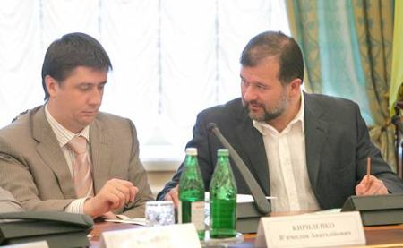 Лидер фракции ”Наша Украина” Вячеслав Кириленко и глава Секретариата Президента Виктор Балога