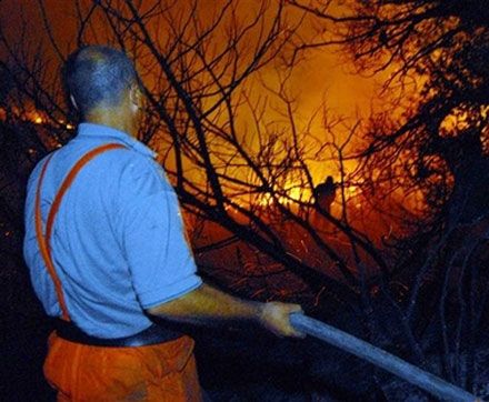 Пожарные за работой близ с. Аччиано в центральной Италии. (AP Photo)