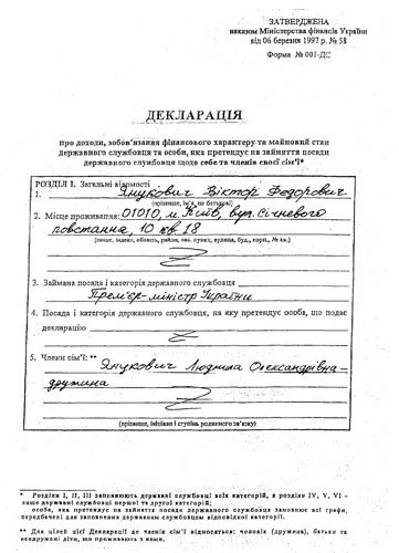 Янукович обнародовал декларацию о доходах (фото)