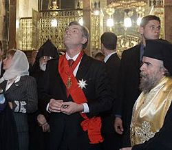 Віктор Ющенко з дружиною Катериною під час відвідання Храму Гробу Господнього. Єрусалим, 15 листопада 