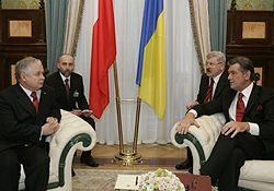 Віктор Ющенко і Лєх Качинський під час офіційної зустрічі в Києві. 6 грудня