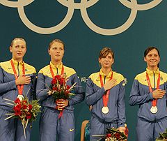 Украинские спортсменки саблистки Елена Хомрова, Галина Пундик, Ольга Харлан, Ольга Жовнир завоевали золотые медали в фехтовании на Олимпиаде в Пекине. 14 августа