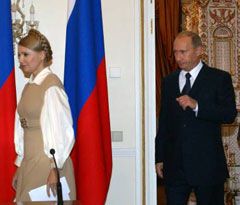 Юлия Тимошенко и Владимир Путин перед совместной пресс-конференцией. Москва, 2 октября