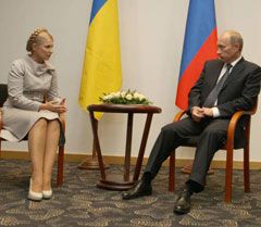 Юлия Тимошенко и Владимир Путин во время встречи в Сопоте. 1 сентября