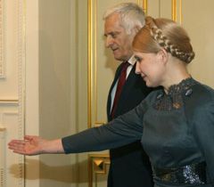 Єжи Бузек і Юлія Тимошенко перед початком офіційної зустрічі у Києві