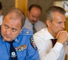 Анатолий Могилев и Валерий Хорошковский во время внеочередного заседания СНБО в Форосе