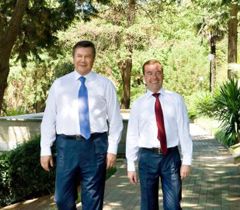 Виктор Янукович и Дмитрий Медведев во время встречи в Сочи. 11 августа