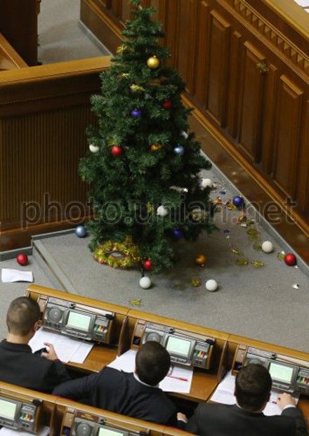 В ВР очередная драка: пострадала новогодняя елка и украшения (фоторепортаж)