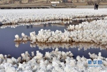 На китайському озері утворилися соляні квіти 