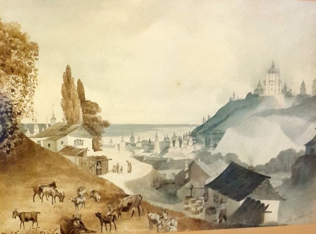 Вид Подолу з Щекавиці. Сажин М. 1840-і р.