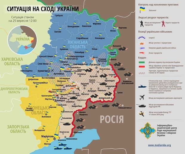 Ситуація у зоні АТО станом на 25 вересня / rnbo.gov.ua Ситуація у зоні АТО станом на 25 вересня / rnbo.gov.ua